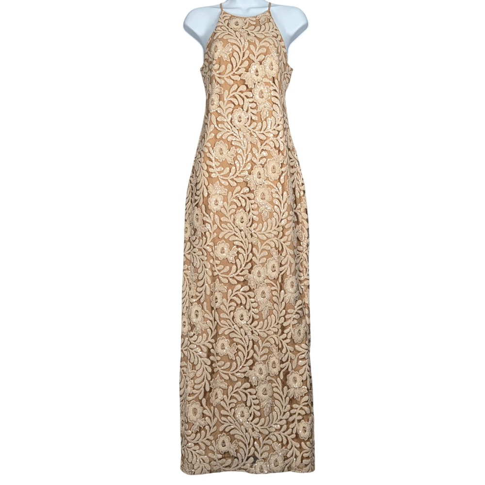 Belle Badgley Mischka NEW Women 2 Camilla Illusion Lace‎ Dress Maxi Sequin - Picture 3 of 9